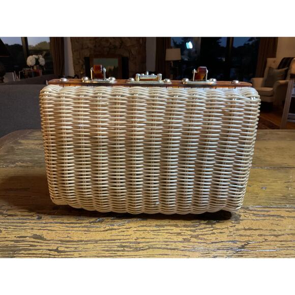 Vintage 1950s Wicker & Lucite Handbag – Made in Hong Kong – Tortoiseshell Trim - Picture 2 of 5